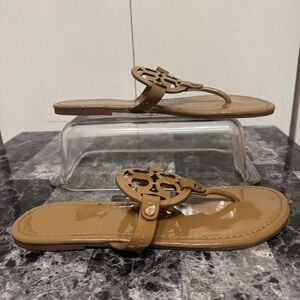 Tory Burch Miller Logo Sand Tan Patent Leather Sandals (No Tag Size )